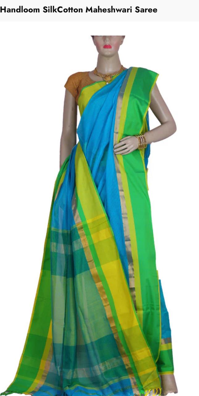 Maheshwari Silk-Cotton Saree in Blue