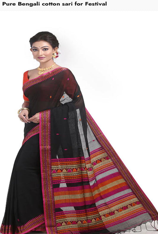 Trendy Handloom Soft Bengal Cotton Saree  In Stock