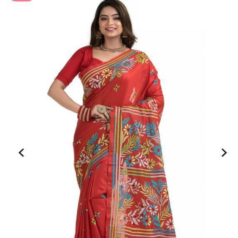 Kantha work Saree in Red