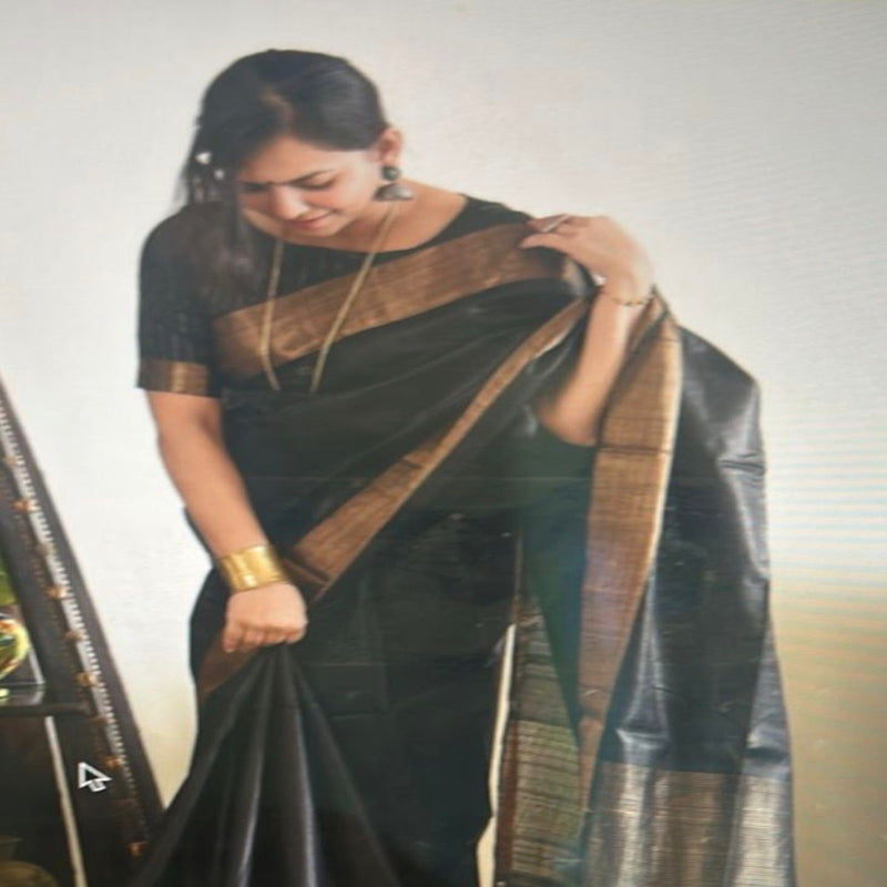 Black Tussar Geecha Silk Premium Saree| Authentic Bhagalpur Silk Saree