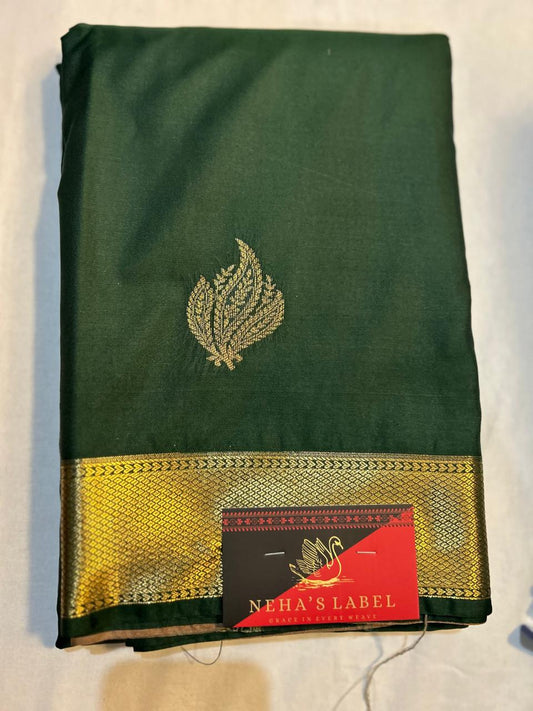 Plain Green Semi-Silk Kanjivaram Saree