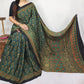 Green Ajrakh Block Printed Modal Silk Saree