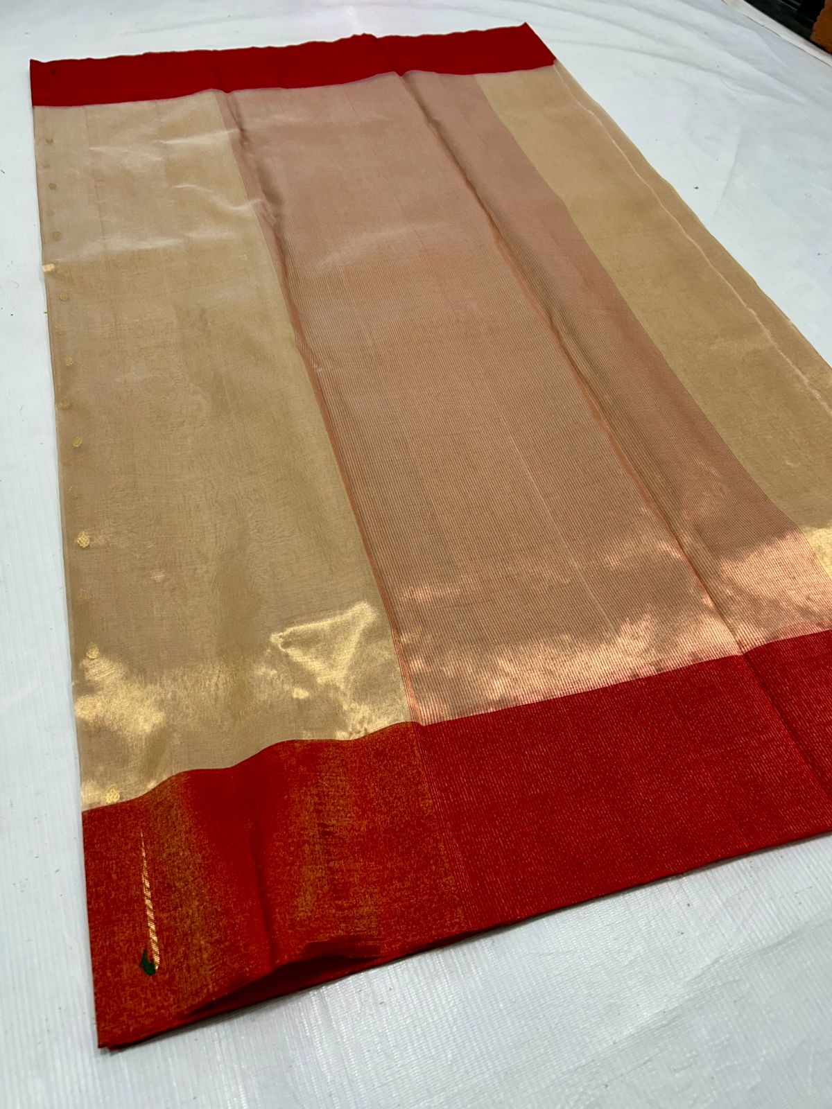 Chanderi Pure Tissue Silk Handloom Saree –Gold and Red