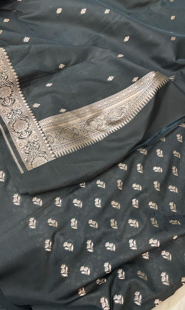 Banarasi Semi katan 3 Suit Pcs in- Black