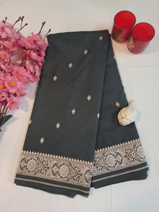 Banarasi Semi katan 3 Suit Pcs in- Black