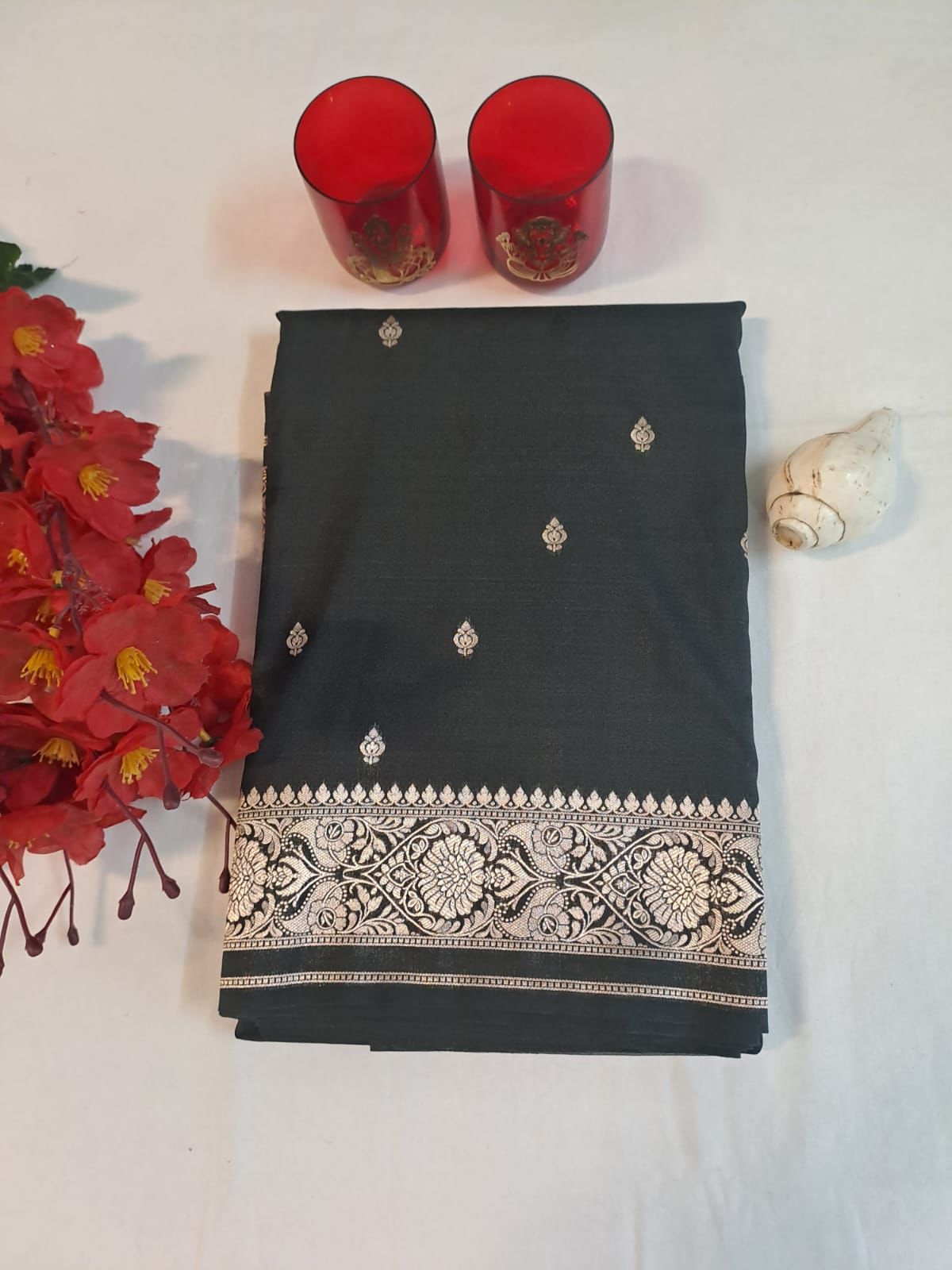 Banarasi Semi katan 3 Suit Pcs in- Black