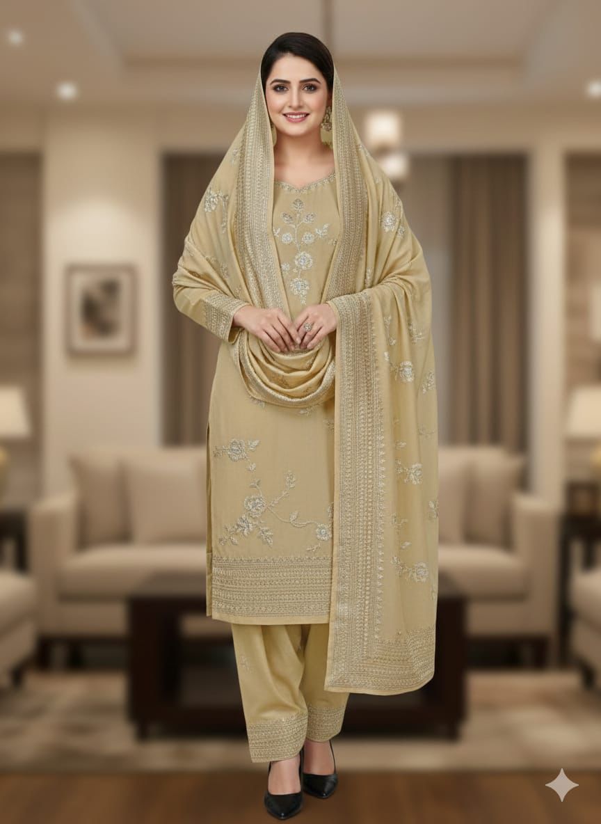 Banarasi Semi katan 3 Suit Pcs in- Gold