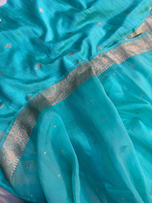 Raw Silk- Silk Dupion-3 Pcs Suit Set-Blue