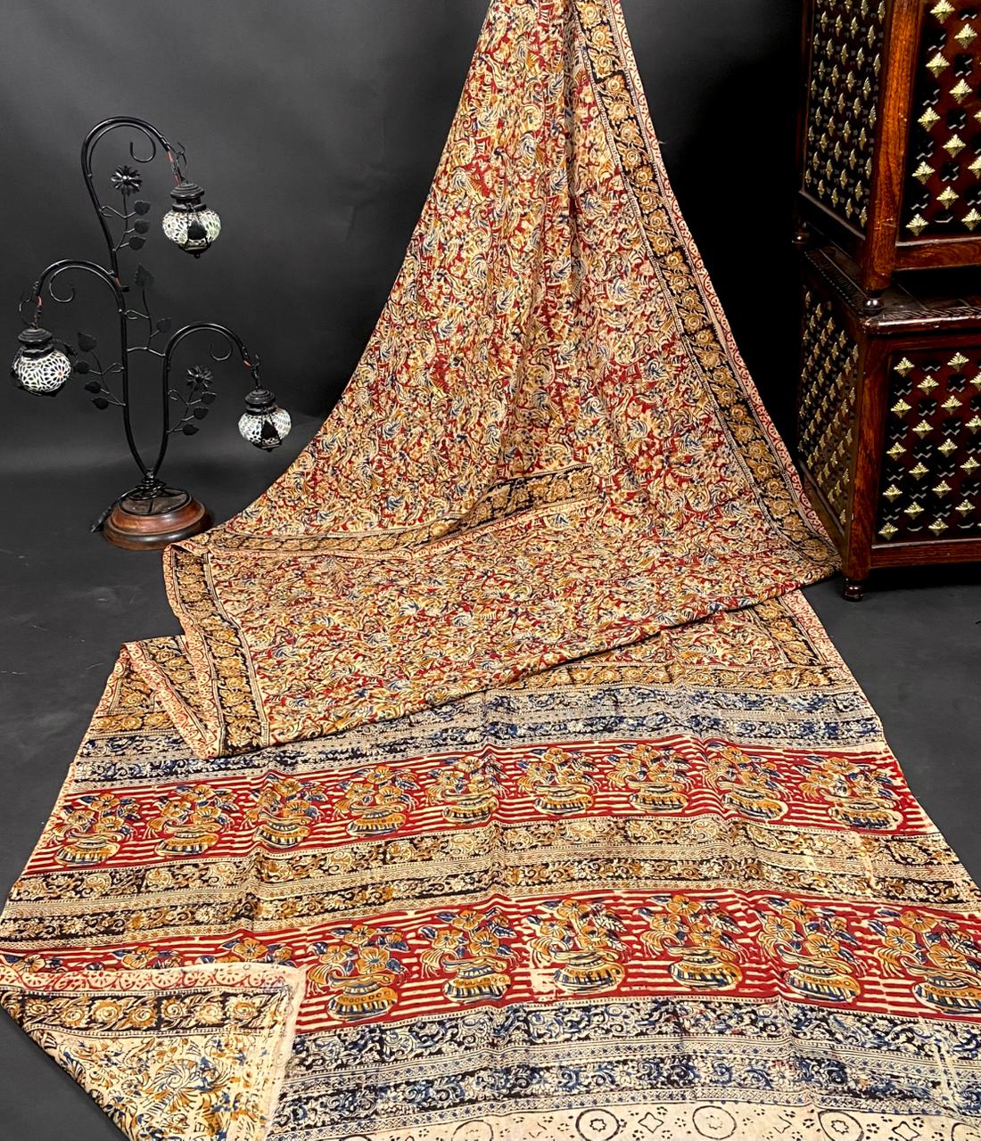 Handblock Kalamkari Chennuri Silk Saree in Red