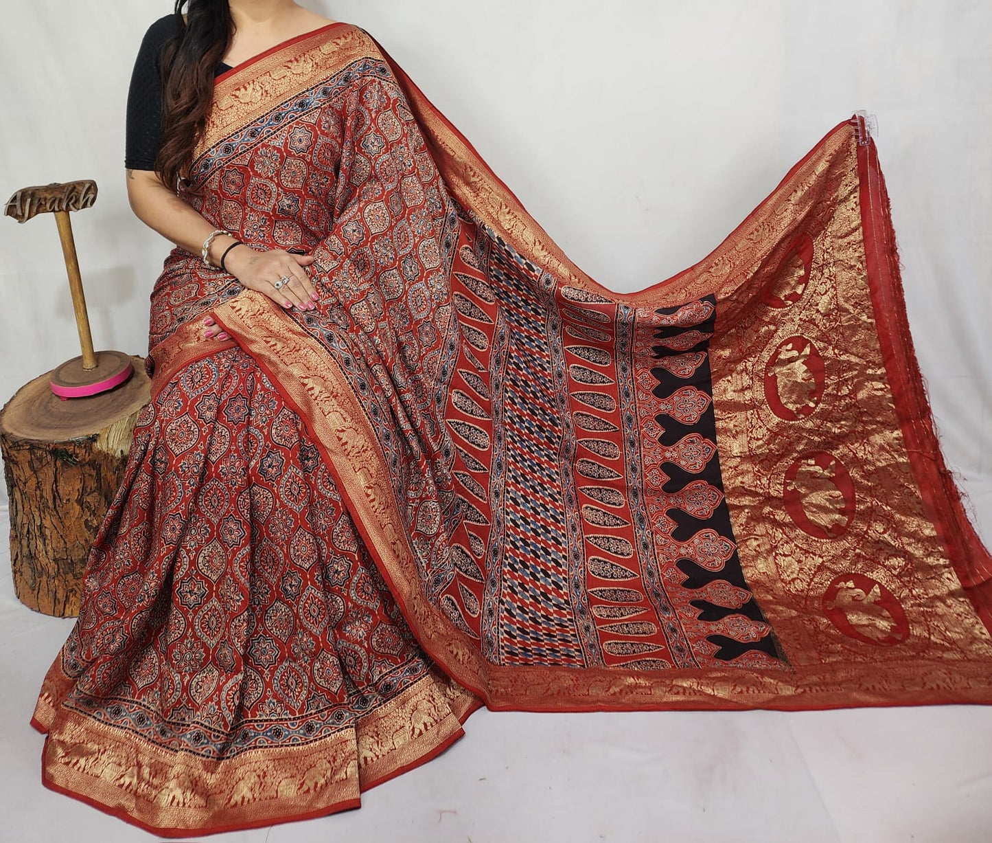 Dolla Modal Silk Saree | Red Banarasi Modal Silk | Soft Silk Saree with Heavy Zari Border | Wedding & Party Wear Saree (Copy) (Copy)