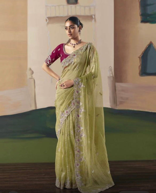 Designer Party Wear Saree in Pastel Green