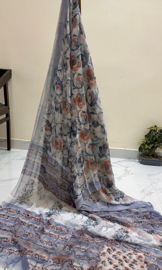 Premium hand block printed Chiffon Sarees