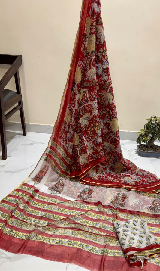 Premium hand block printed Chiffon Sarees