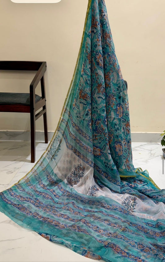 Premium hand block printed Chiffon Sarees