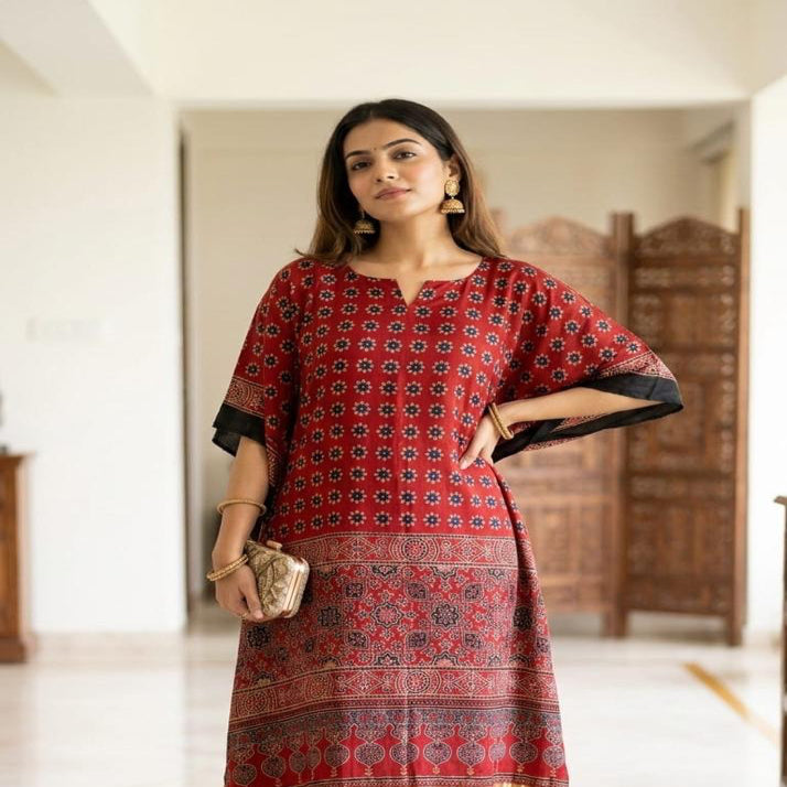 Ajrak Modal Kaftan in red