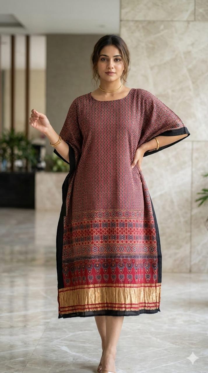 Ajrak Modal Kaftan in Red