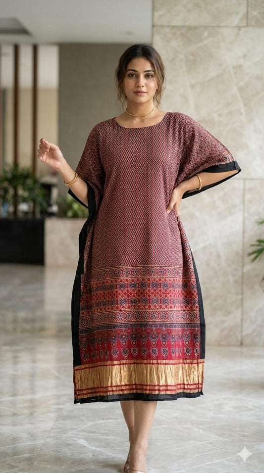Ajrak Modal Kaftan in Red