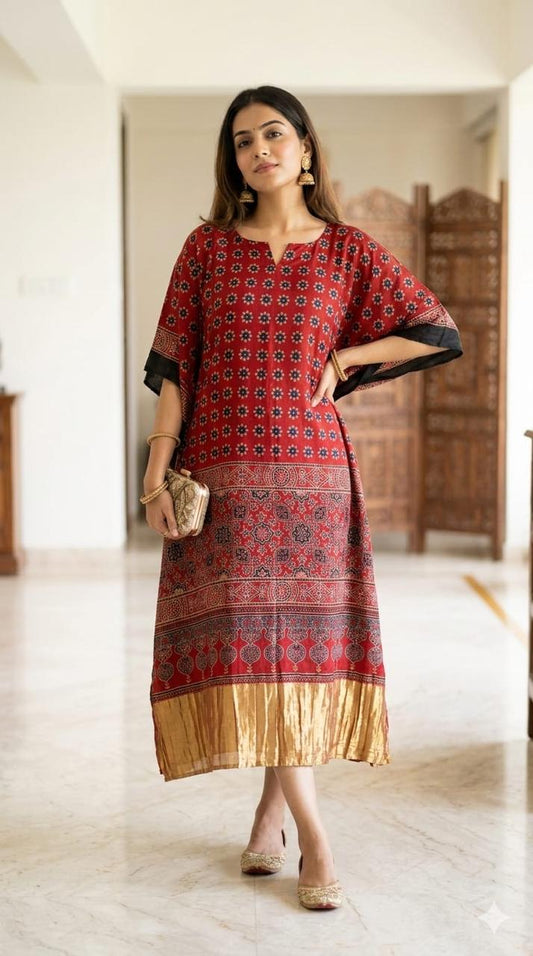 Ajrak Modal Kaftan in red