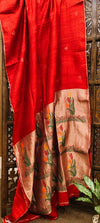Gorgeous Matka Silk in Red with Jamdani weaving with Paithani Pallu