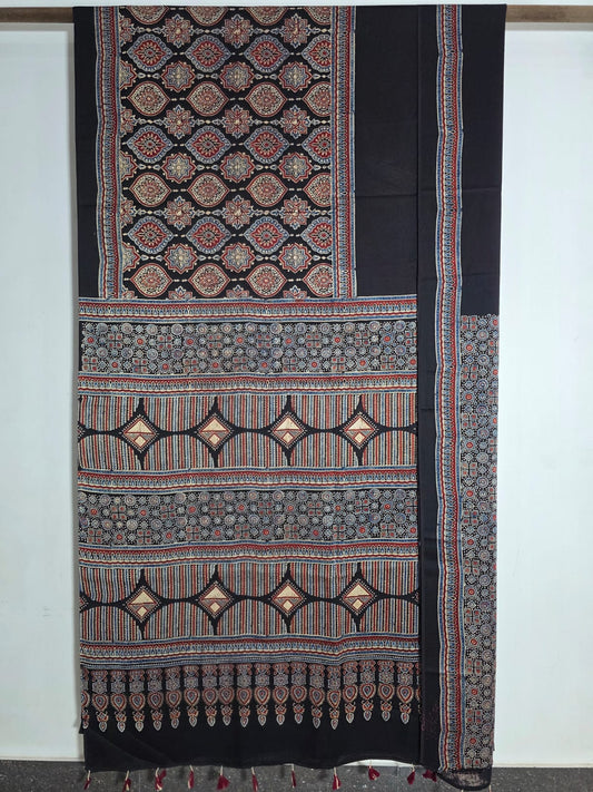 Ajrakh Block Printed Modal Silk Saree