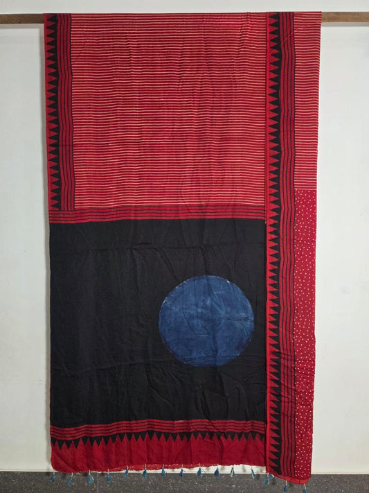 Ajrakh Block Printed Modal Silk Saree in Red