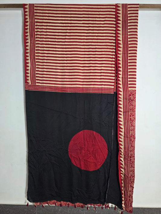 Ajrakh Block Printed Modal Silk Saree