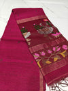 Exclusive silk linen hand jamdani weaving with paithani pallu