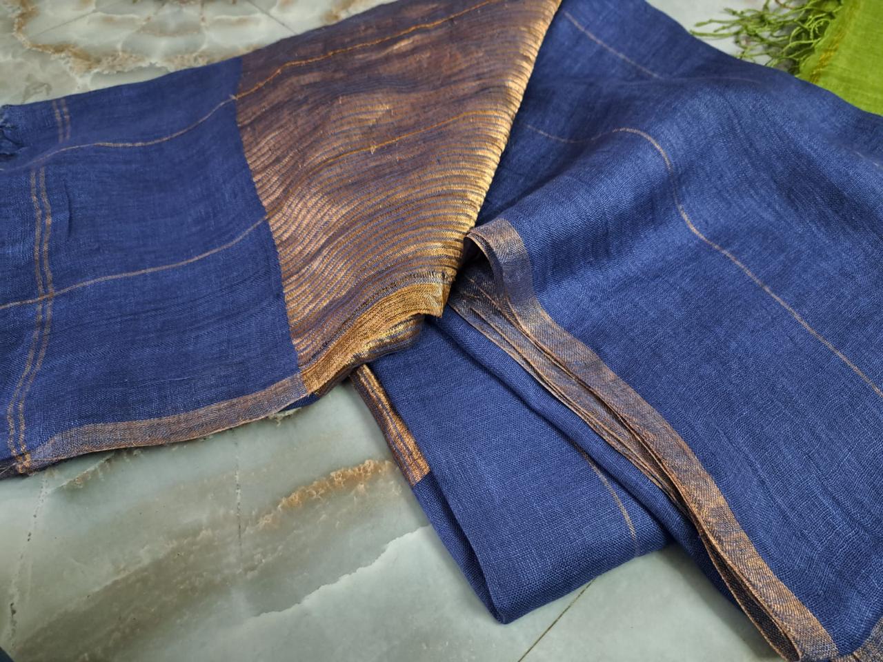 Pure Linen Saree in Blue