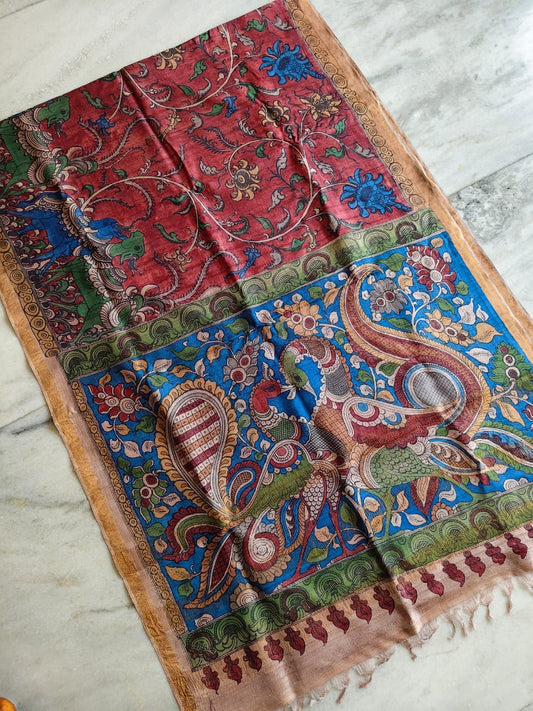 Srikalahasti kalamkari Saree in Tussar Silk