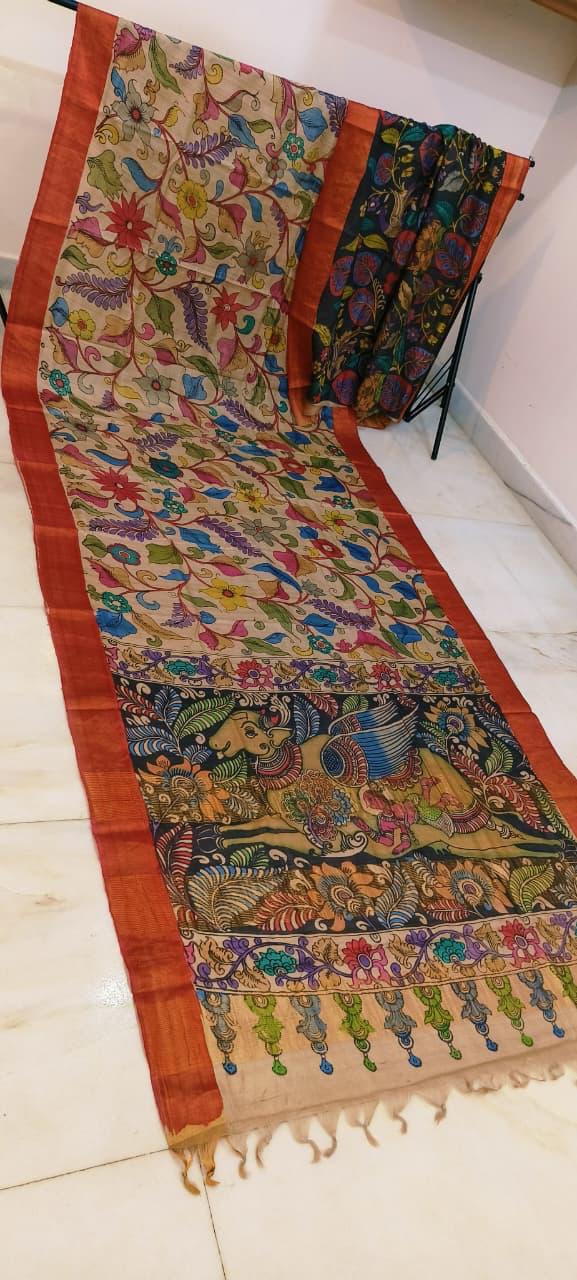Srikalahasti kalamkari Saree in Tussar Silk