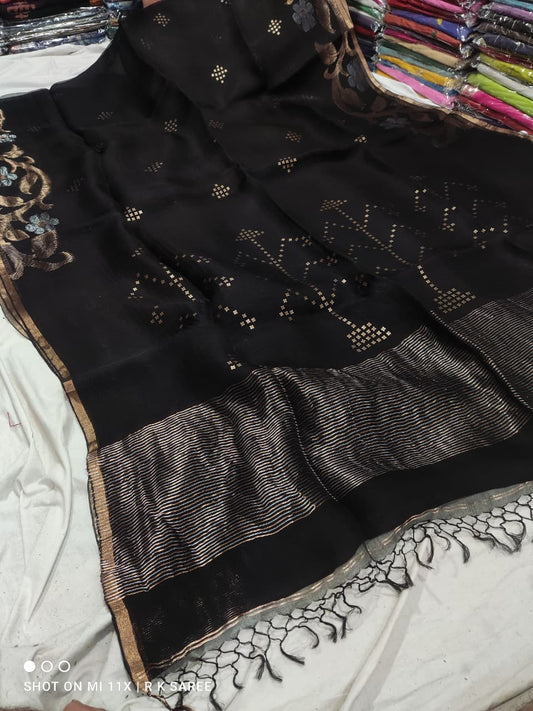 Muslin silk Saree in Black