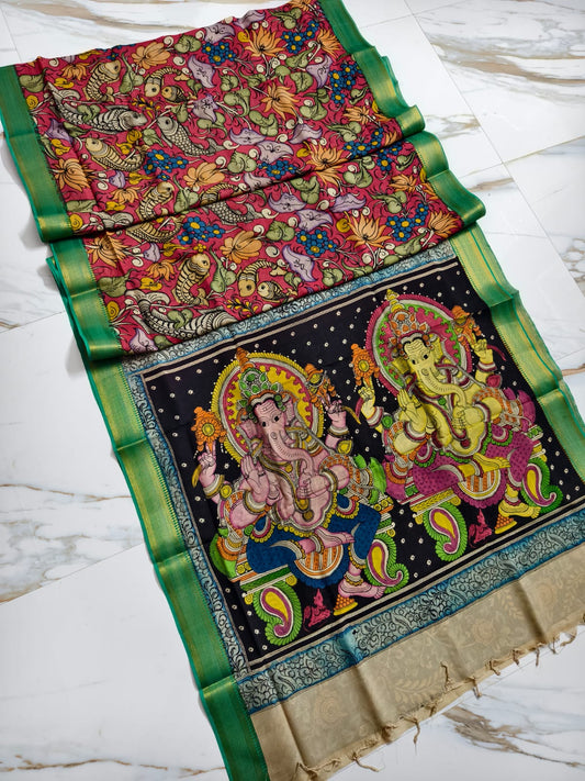 Pen Kalamkari Saree in Bangalore Silk