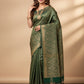 Pure Khaddi Crepe Georgette Banarasi Handloom Saree-Brocade in Bottle Green