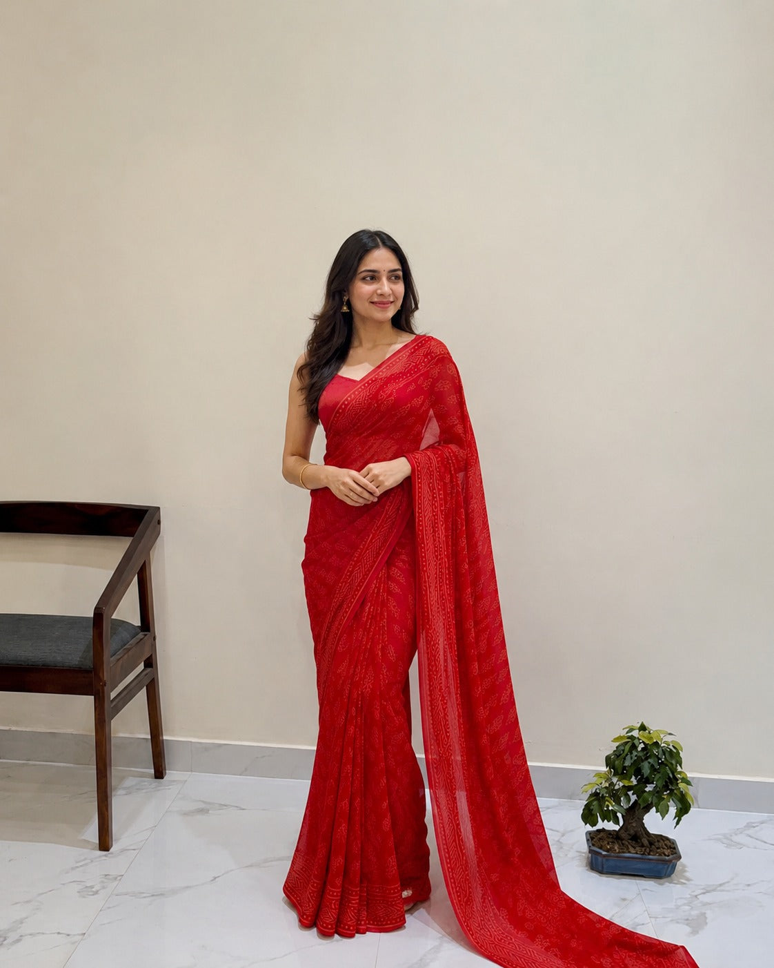 Premium hand block printed Chiffon Sarees