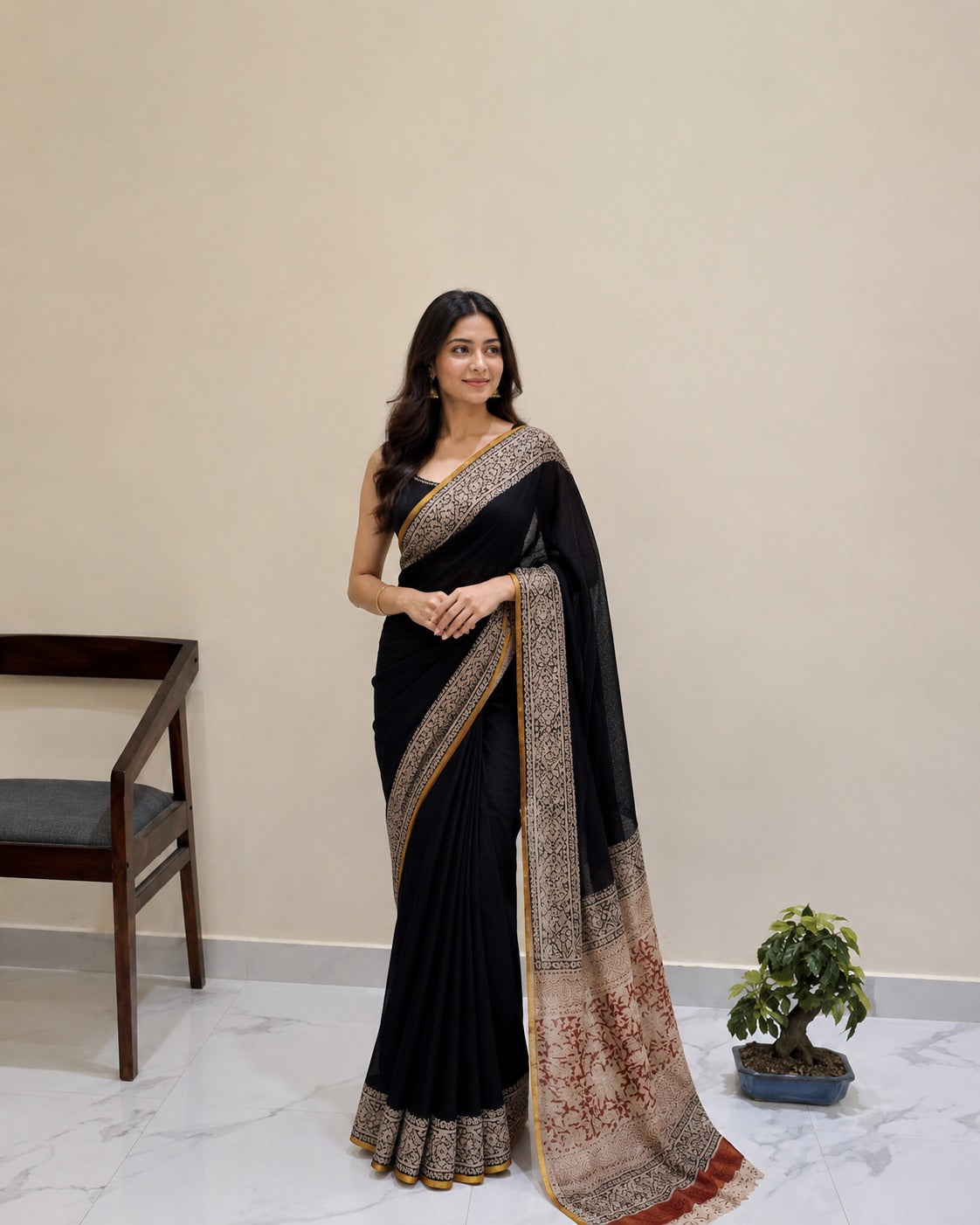 Premium hand block printed Chiffon Sarees