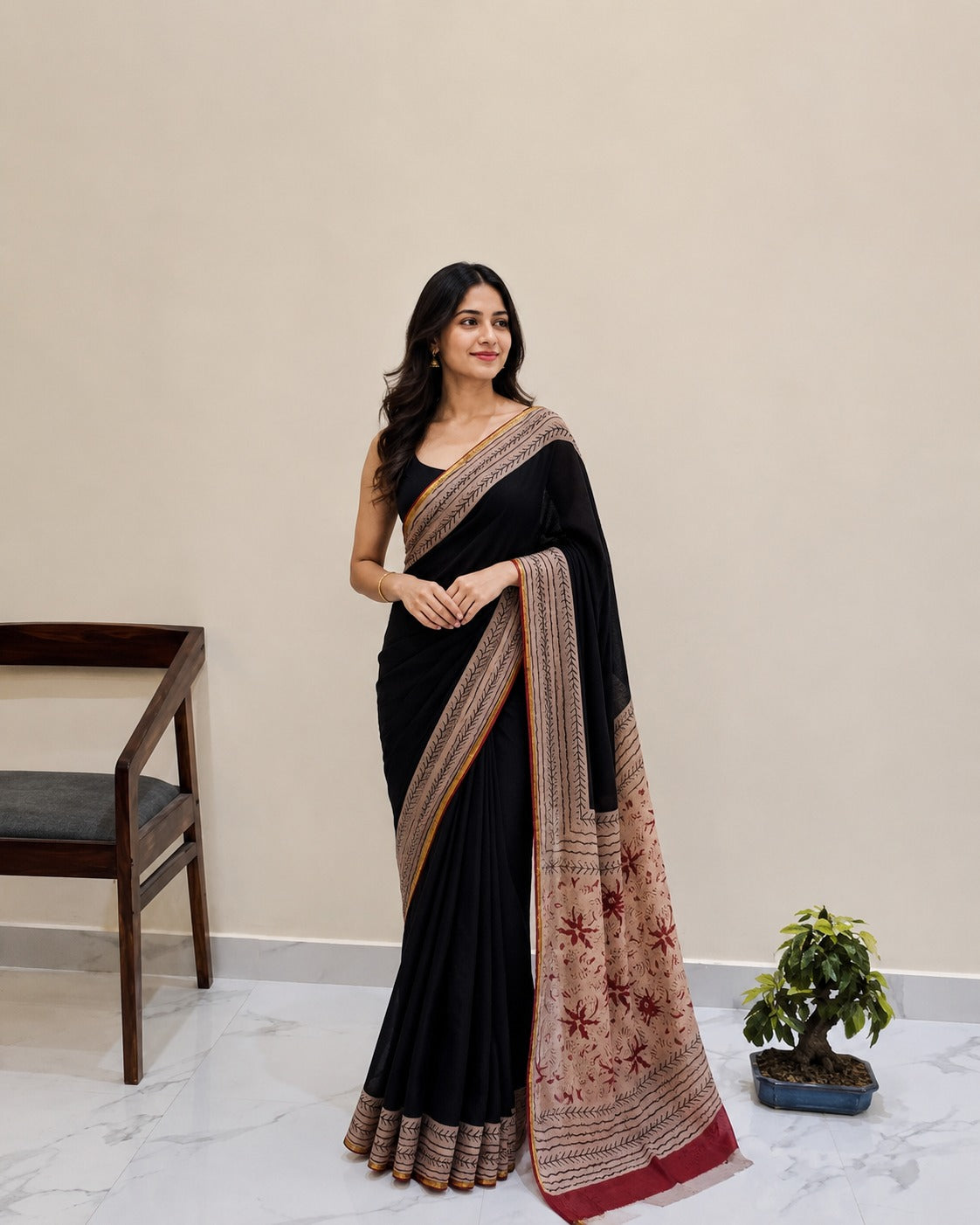 Premium hand block printed Chiffon Sarees