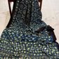 Ajrakh Block Printed Modal Silk Saree with light Mirror work in Blue