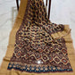 Ajrakh Block Printed Modal Silk Saree with light Mirror work in Beige