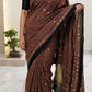 Ajrakh Block Printed Modal Silk Saree with light Mirror work