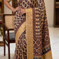 Ajrakh Block Printed Modal Silk Saree with light Mirror work in Beige