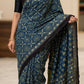 Ajrakh Block Printed Modal Silk Saree with light Mirror work in Blue
