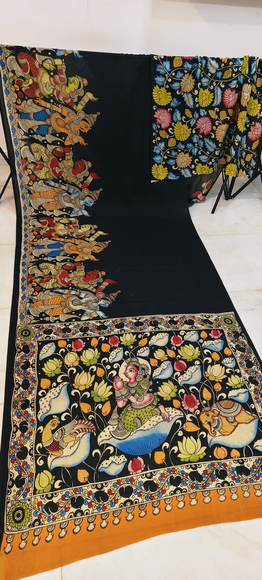 Pen Kalamkari Saree in Bangalore Silk