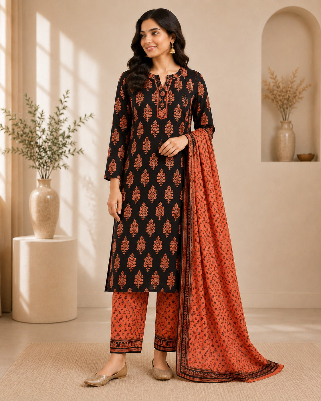 Bagh Print Office Suit — 3 Pc. Stitched Set