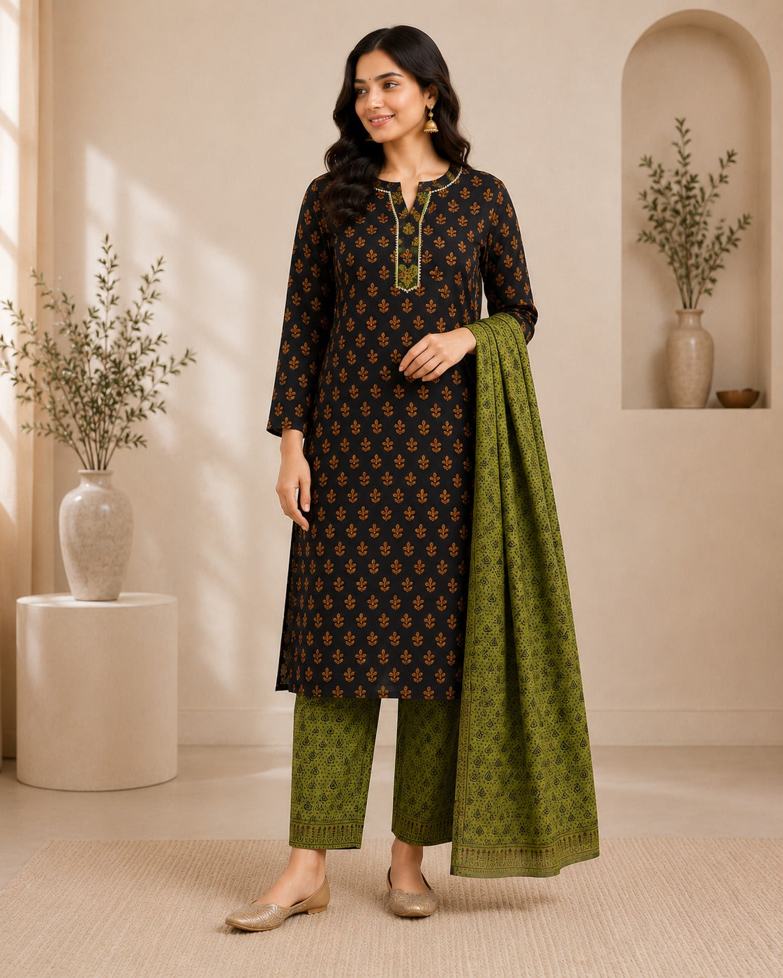Bagh Print Office Suit — 3 Pc. Stitched Set