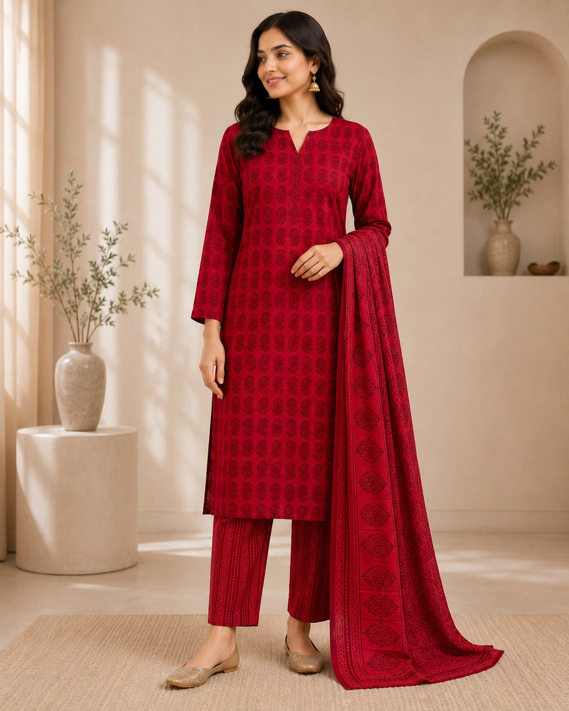 Bagh Print Office Suit — 3 Pc. Stitched Set