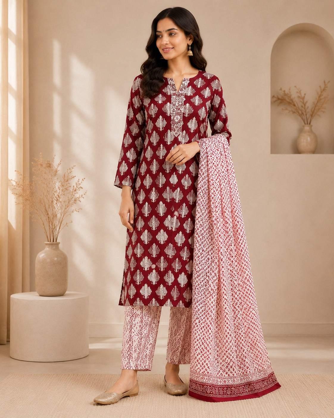 Bagh Print Office Suit — 3 Pc. Stitched Set