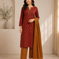 Bagh Print Office Suit — 3 Pc. Stitched Set (Maroon)