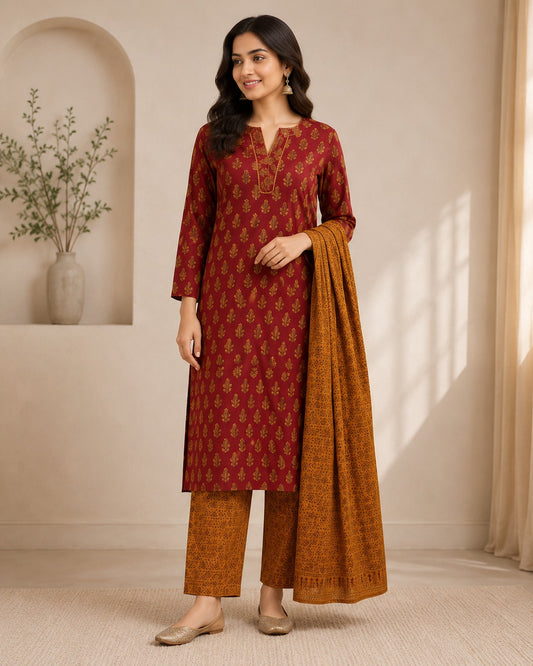Bagh Print Office Suit — 3 Pc. Stitched Set
