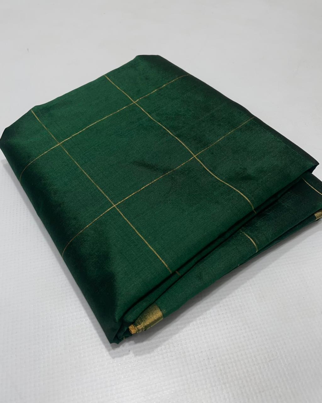 pure chanderi pattu silk- green with gold zari