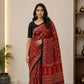Ajrakh Block Printed Modal Silk Saree with Mirror work in Red